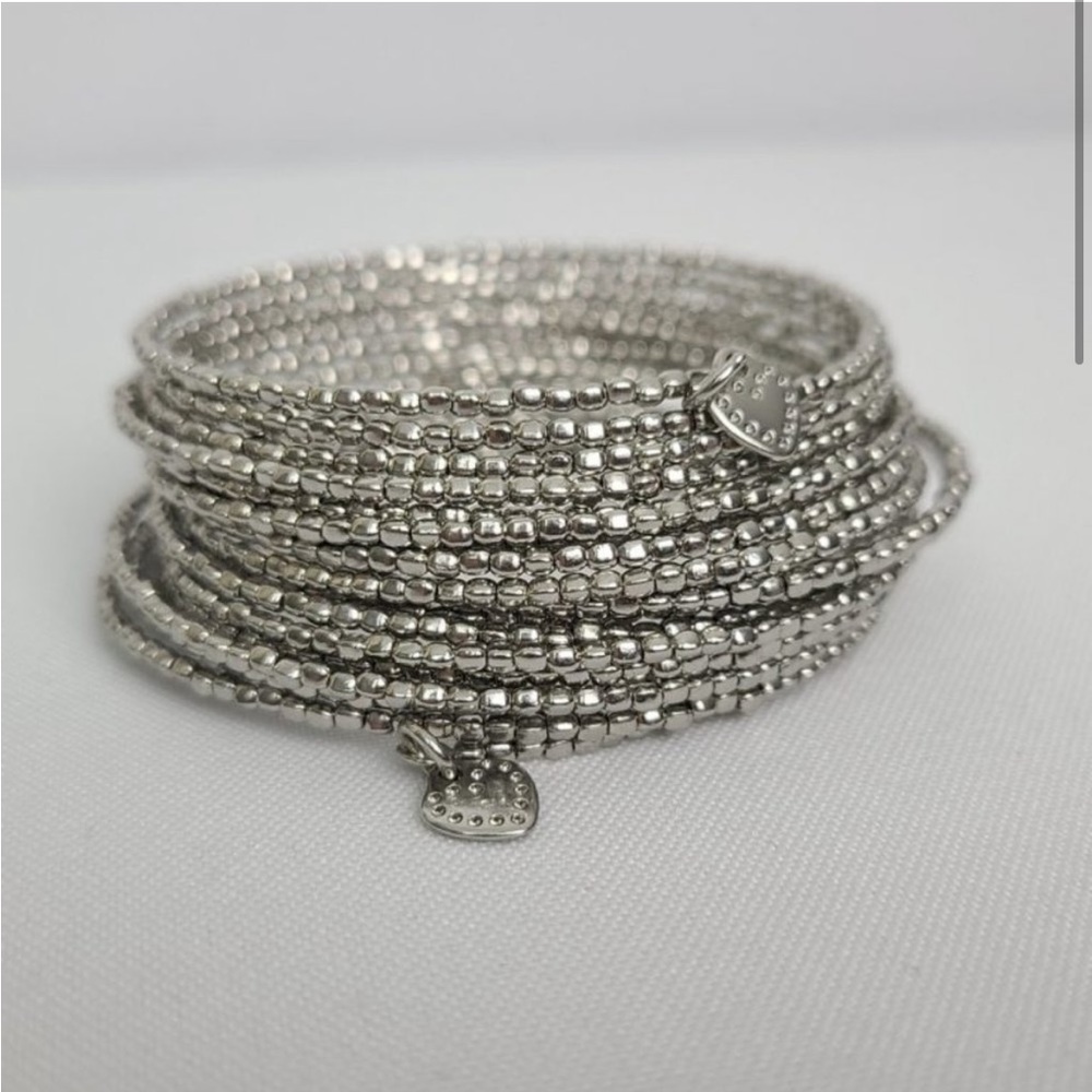 Stella & Dot Silver Memory Wire Beaded Wrap Bracelet